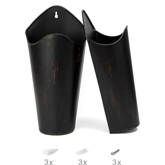 Rustic Wall Planter Set Galvanized Metal Farmhouse Decor Faux Flower Vase - Picture 4 of 6